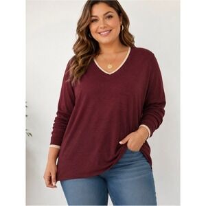 Women's Wool Blend V-Neck Red Sweater 2XL